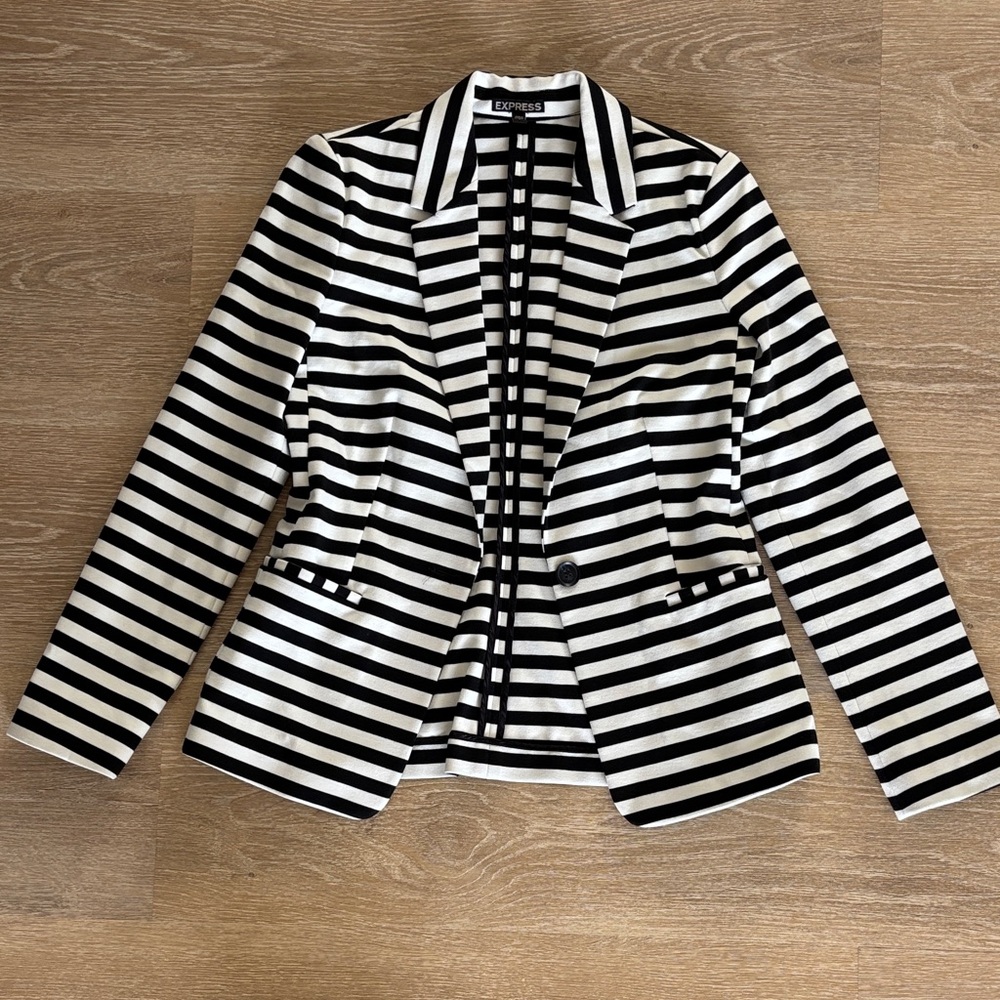 Express Black and White Striped Blazer